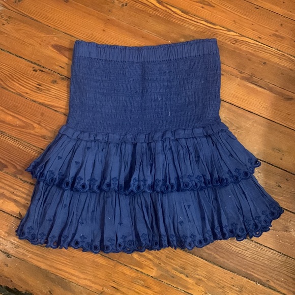 Isabel Marant Etoile Blue Naomi Cotton Voile Smocked Mini Skirt (Size 36) - Picture 2 of 5